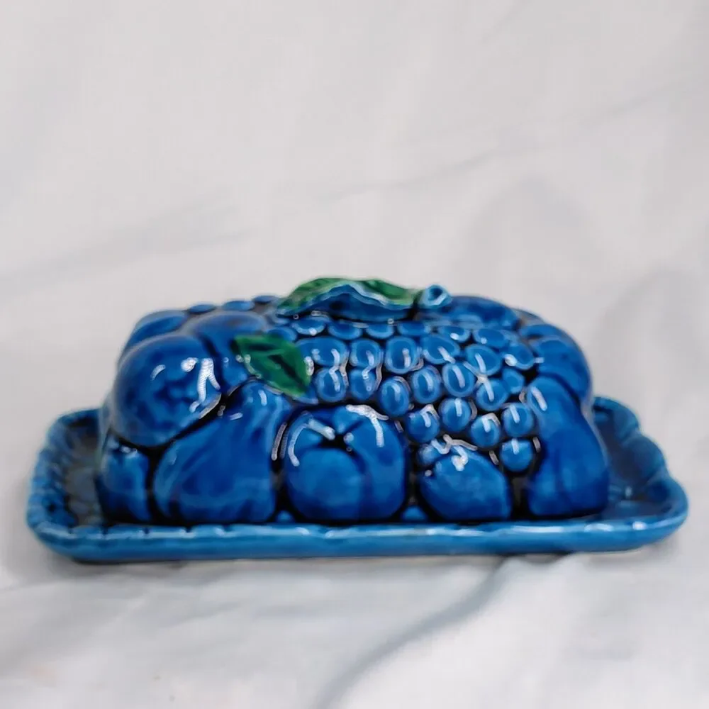 Vintage Inarco Mood Japan Blue Butter Dish Lid